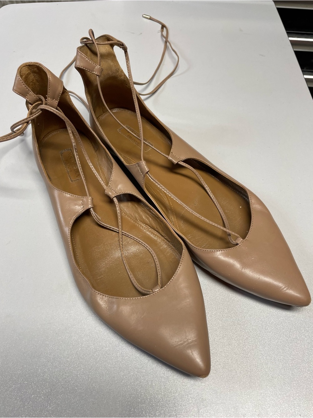AQUAZZURA Women's Christy Leather Flats Size 41/US11